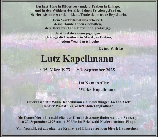 Traueranzeige von Lutz Kapellmann von Rheinische Post