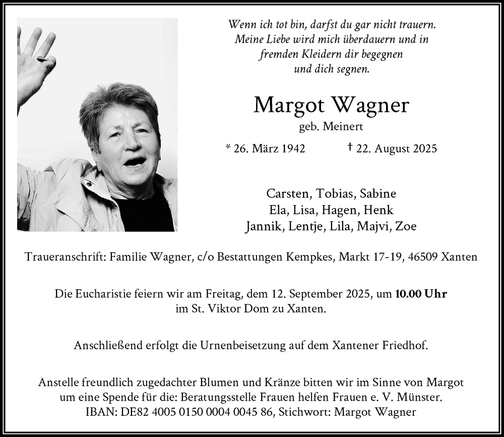  Traueranzeige für Margot Wagner vom 06.09.2025 aus Rheinische Post