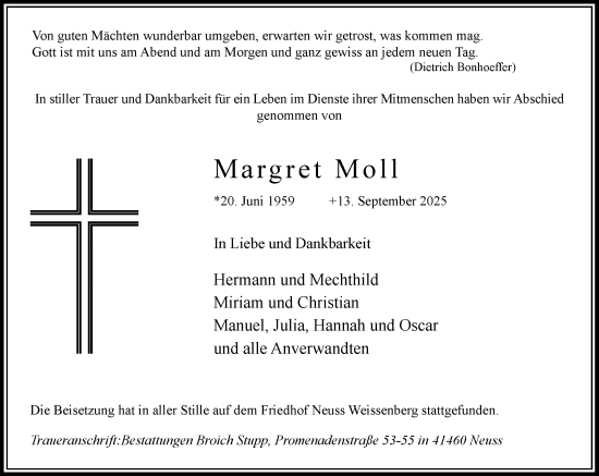 Traueranzeige von Margret Moll von Rheinische Post