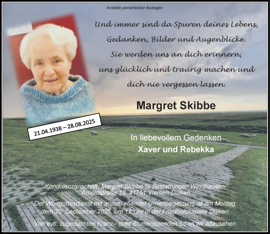 Traueranzeige von Margret Skibbe von Rheinische Post