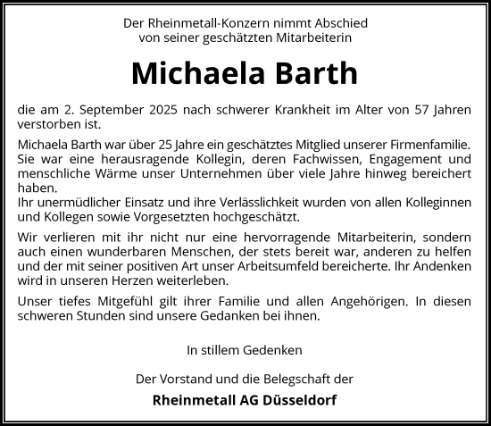 Traueranzeige von Michaela Barth von Rheinische Post