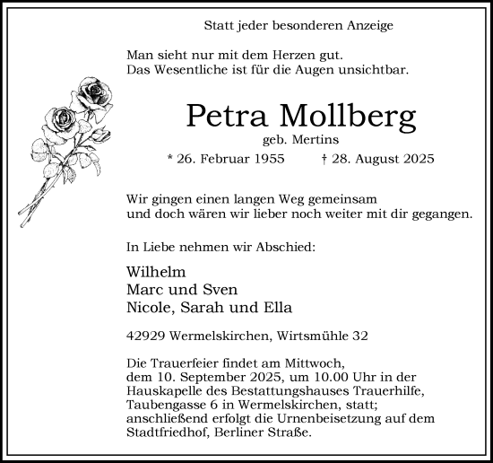 Traueranzeige von Petra Mollberg von Rheinische Post