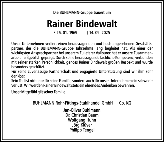 Traueranzeige von Rainer Bindewalt von Rheinische Post