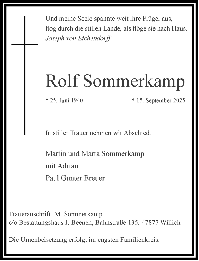  Traueranzeige für Rolf Sommerkamp vom 20.09.2025 aus Rheinische Post