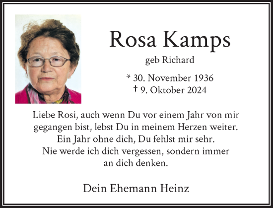 Traueranzeige von Rosa Kamps von Rheinische Post
