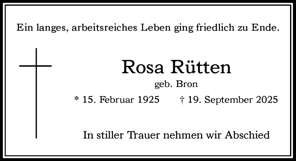  Traueranzeige für Rosa Rütten vom 24.09.2025 aus Rheinische Post