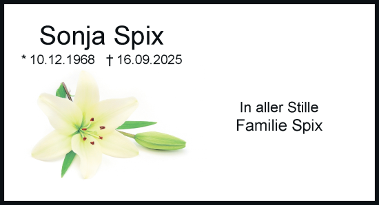 Traueranzeige von Sonja Spix von Rheinische Post