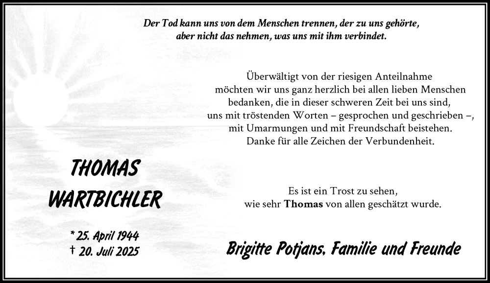 Traueranzeige für Thomas Wartbichler vom 06.09.2025 aus Rheinische Post