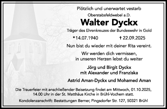 Traueranzeige von Walter Dyckx von Rheinische Post
