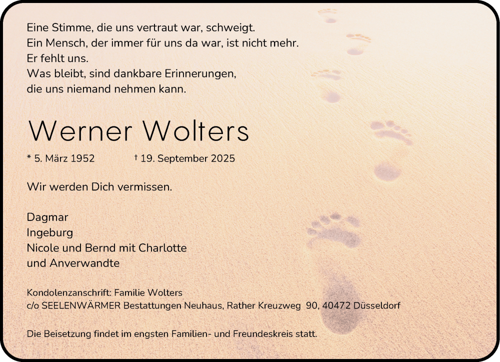  Traueranzeige für Werner Wolters vom 11.10.2025 aus Rheinische Post