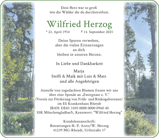 Traueranzeige von Wilfried Herzog von Rheinische Post