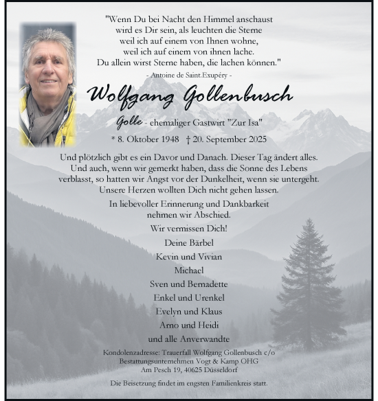 Traueranzeige von Wolfgang Gollenbusch von Rheinische Post
