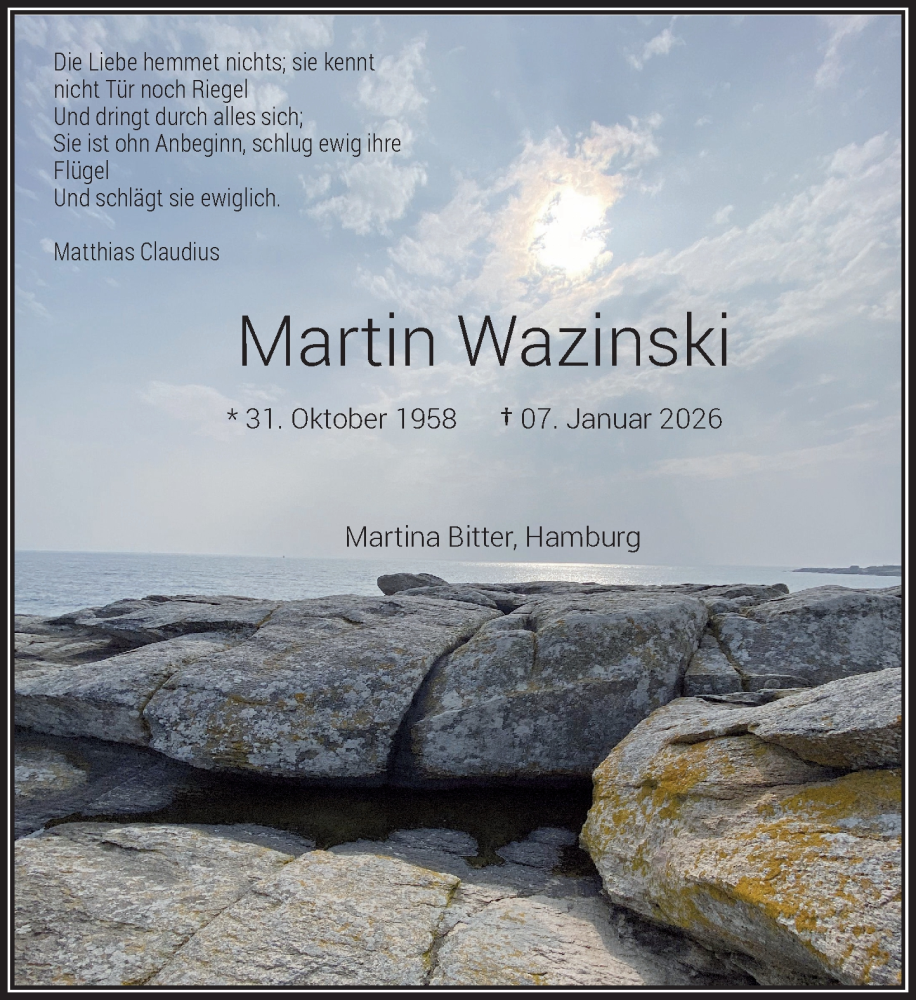  Traueranzeige für Martin Wazinski vom 19.01.2026 aus Rheinische Post