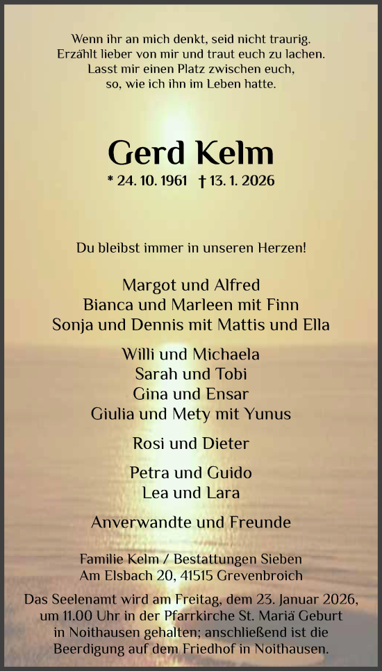 Traueranzeige von Gerd Kelm von Rheinische Post