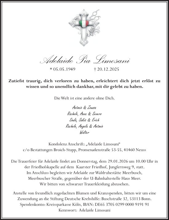 Traueranzeige von Adelaide Pia Limosani von Rheinische Post