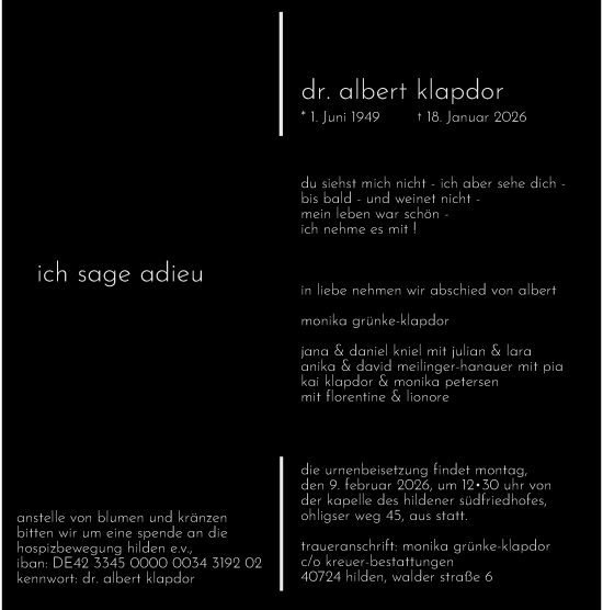 Traueranzeige von Albert Klapdor von Rheinische Post