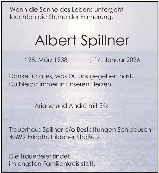 Traueranzeige von Albert Spillner von Rheinische Post