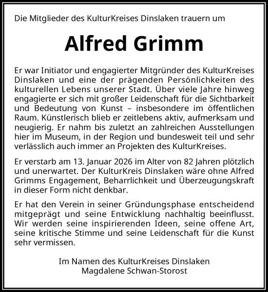 Traueranzeige von Alfred Grimm von Rheinische Post