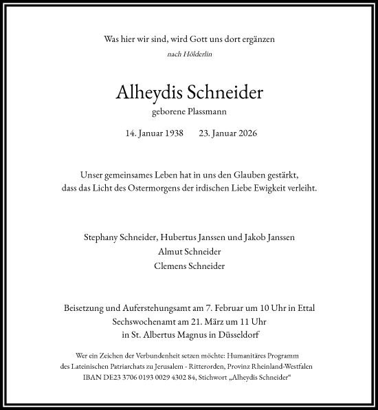 Traueranzeige von Alheydis Schneider von Rheinische Post
