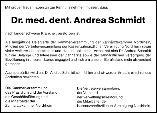 Traueranzeige von Andrea Schmidt von Rheinische Post