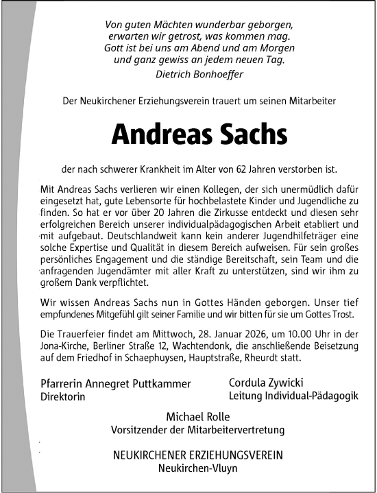 Traueranzeige von Andreas Sachs von Rheinische Post