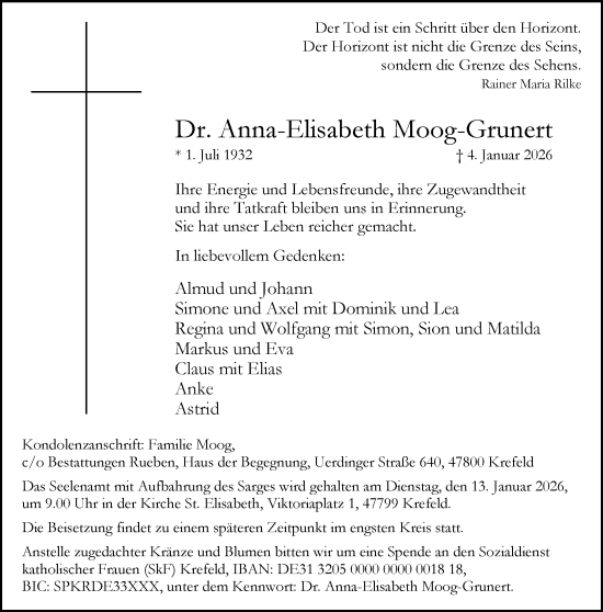 Traueranzeige von Anna-Elisabeth Moog-Grunert von Rheinische Post