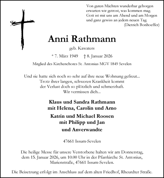 Traueranzeige von Anni Rathmann von Rheinische Post