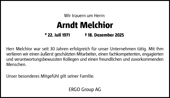 Traueranzeige von Arndt Melchior von Rheinische Post