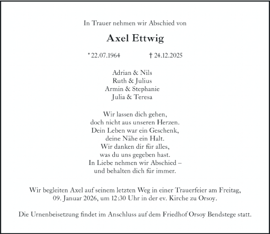 Traueranzeige von Axel Ettwig von Rheinische Post