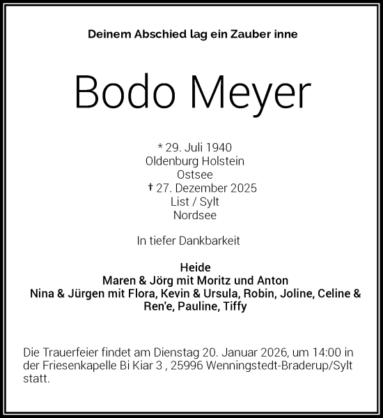 Traueranzeige von Bodo Meyer von Rheinische Post