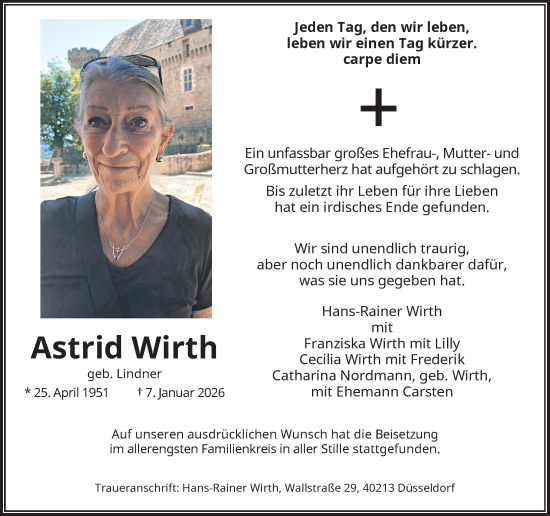 Traueranzeige von Astrid Wirth von Rheinische Post