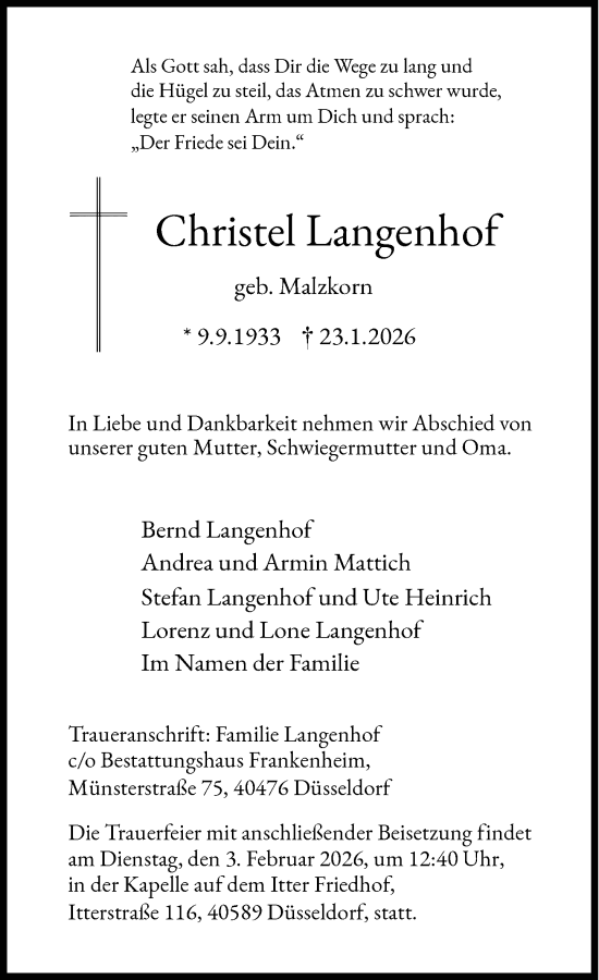 Traueranzeige von Christel Langenhof von Rheinische Post
