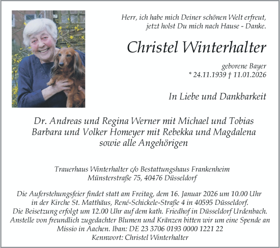 Traueranzeige von Christel Winterhalter von Rheinische Post