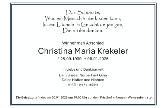 Traueranzeige von Christina Maria Krekeler von Rheinische Post