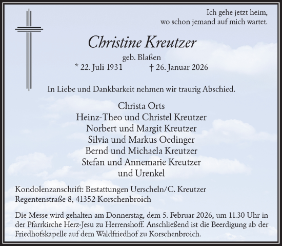 Traueranzeige von Christine Kreutzer von Rheinische Post
