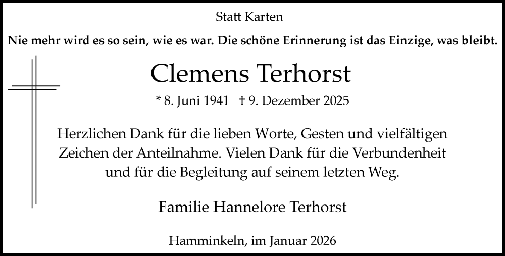  Traueranzeige für Clemens Terhorst vom 24.01.2026 aus Rheinische Post