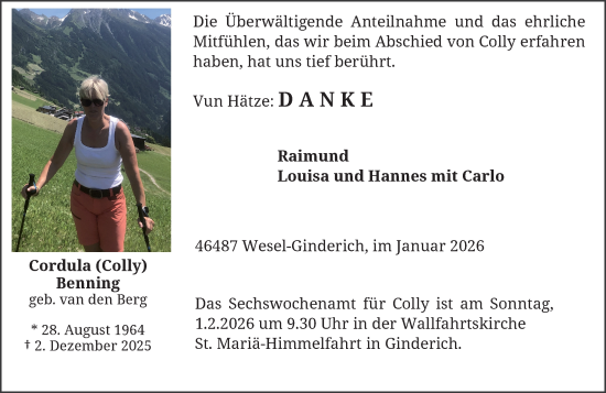 Traueranzeige von Cordula Benning von Rheinische Post