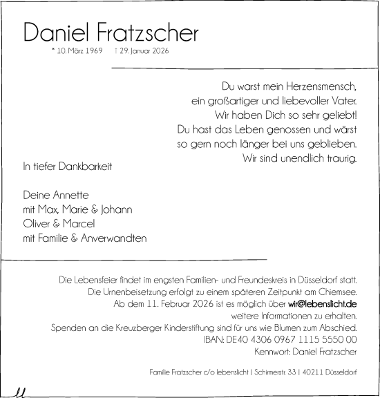 Traueranzeige von Daniel Fratzscher von Rheinische Post