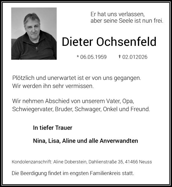 Traueranzeige von Dieter Ochsenfeld von Rheinische Post