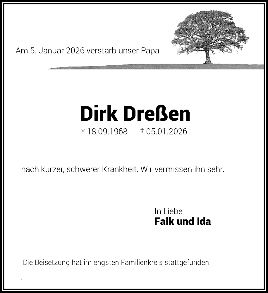  Traueranzeige für Dirk Dreßen vom 07.02.2026 aus Rheinische Post