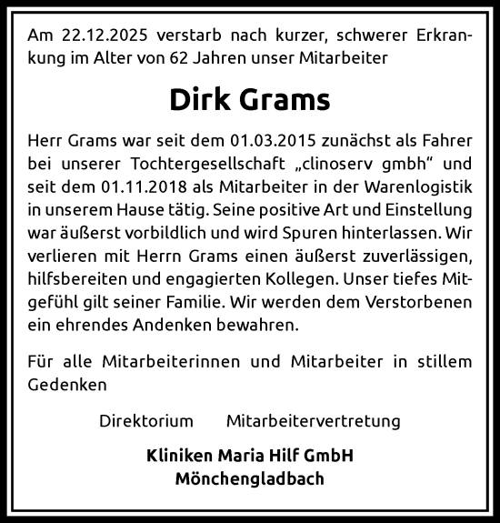 Traueranzeige von Dirk Grams von Rheinische Post