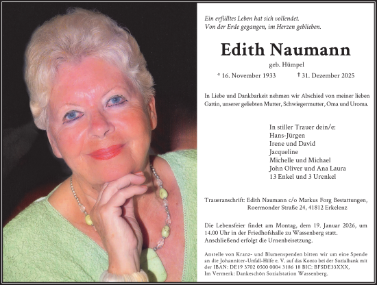 Traueranzeige von Edith Naumann von Rheinische Post
