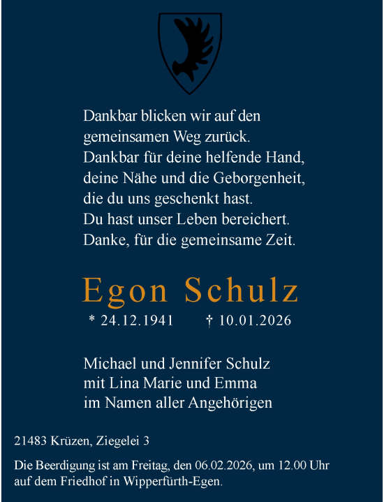 Traueranzeige von Egon Schulz von Rheinische Post