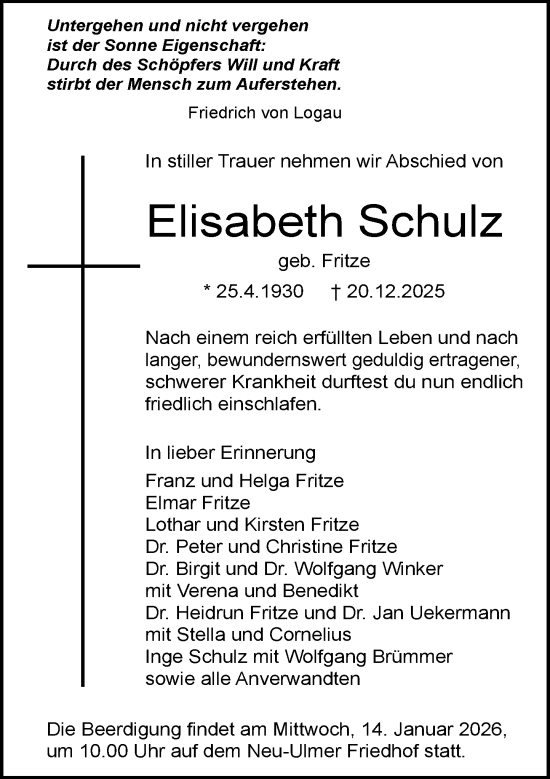Traueranzeige von Elisabeth Schulz von Rheinische Post