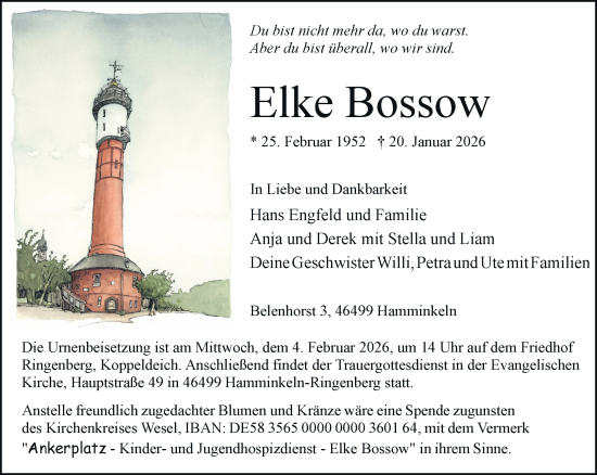 Traueranzeige von Elke Bossow von Rheinische Post