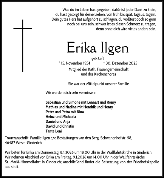 Traueranzeige von Erika Ilgen von Rheinische Post