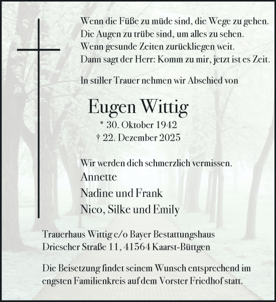 Traueranzeige von Eugen Wittig von Rheinische Post