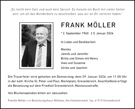 Traueranzeige von Frank Möller von Rheinische Post