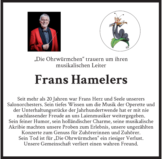 Traueranzeige von Frans Hamelers von Rheinische Post