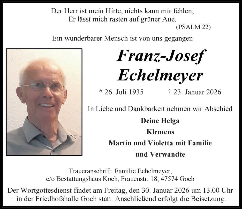  Traueranzeige für Franz-Josef Echelmeyer vom 28.01.2026 aus Rheinische Post